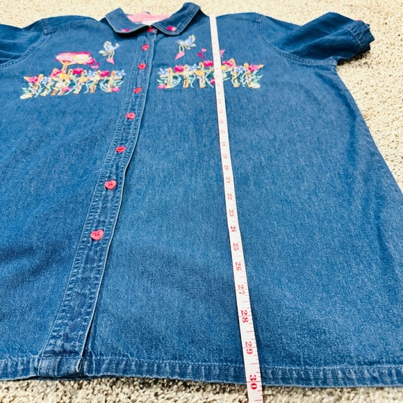 Bobbie Brooks Vintage Floral Heart Valentines Day Denim Y2K Short Sleeve Top - Picture 7 of 8